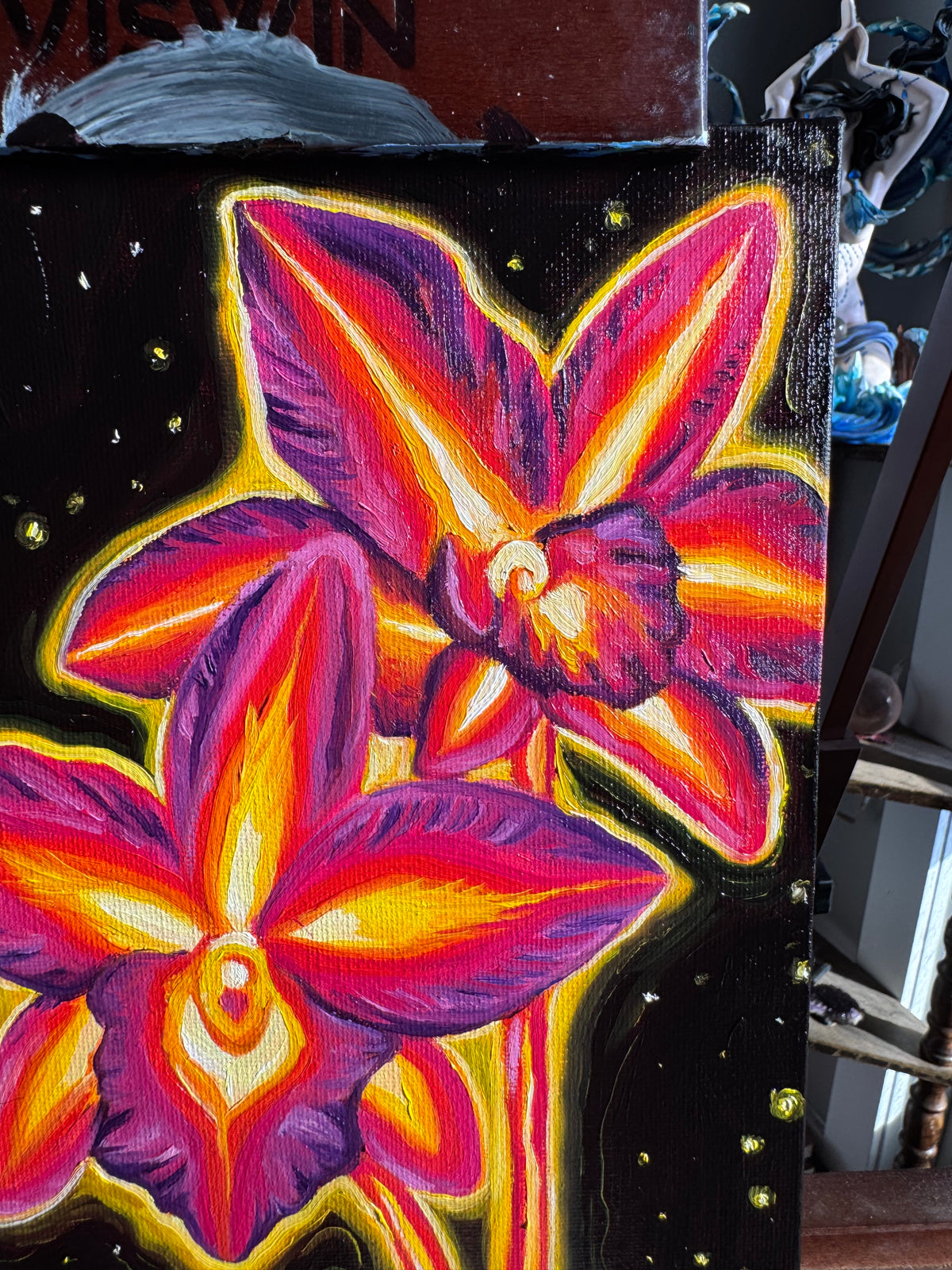 “Glowing Orchids” 8x10 original oil painting on canvas