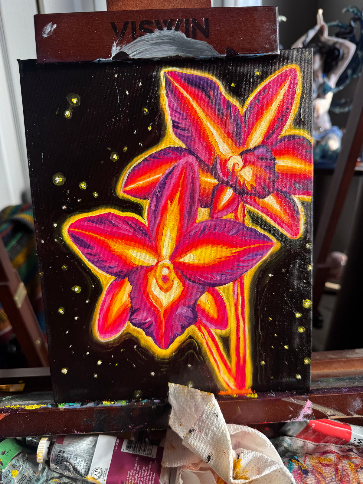 “Glowing Orchids” 8x10 original oil painting on canvas