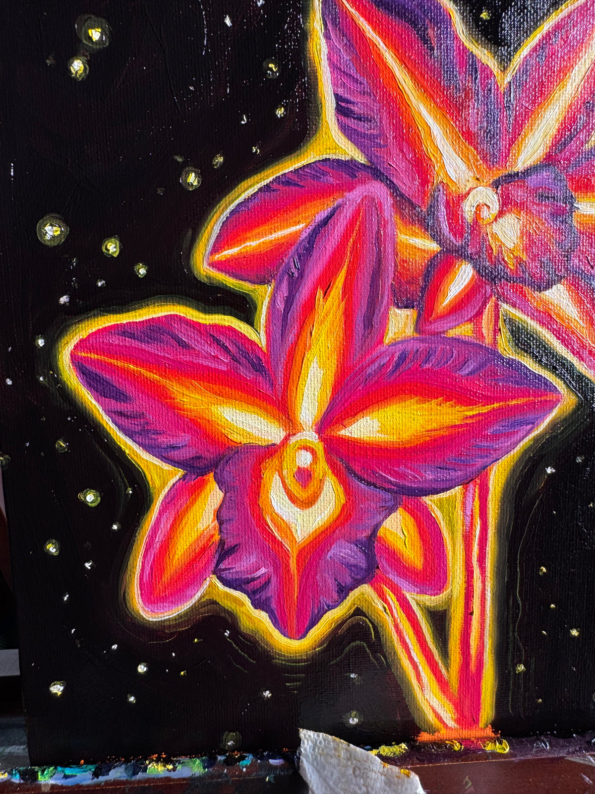 “Glowing Orchids” 8x10 original oil painting on canvas