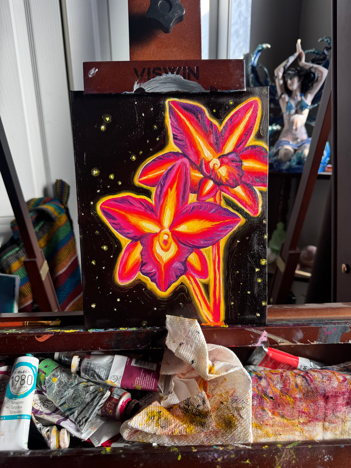 “Glowing Orchids” 8x10 original oil painting on canvas